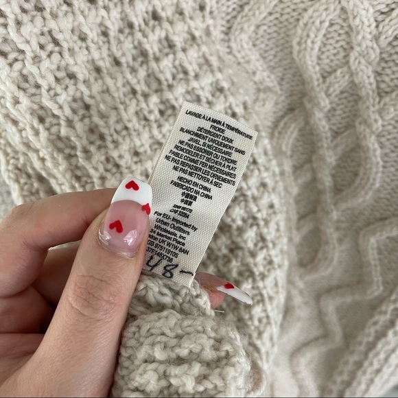 FREE PEOPLE Ivory Creme Aurora Jewel Embellished Lace Trim Wool Knit Sweater - Picture 11 of 12